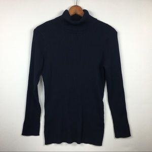 DKNY Womens L Navy Blue Ribbed Turtleneck Sweater
